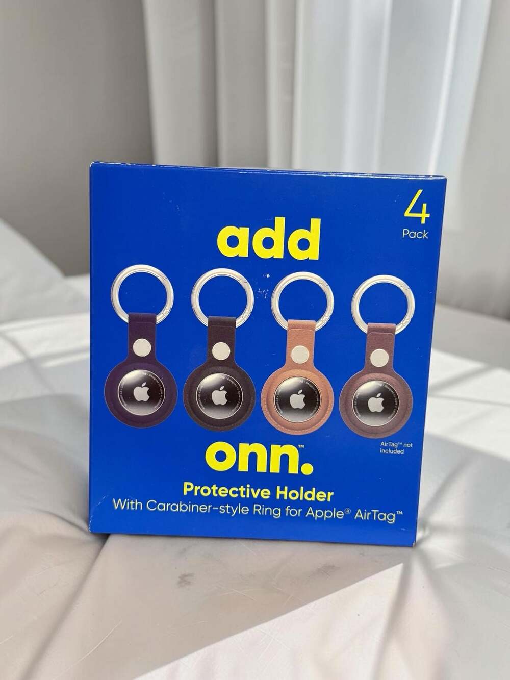 Onn. Protective Holder with Carabiner-Style Ring for Apple AirTag 4 Pack